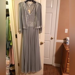 Size 14, Silver, elegantly beaded dress.